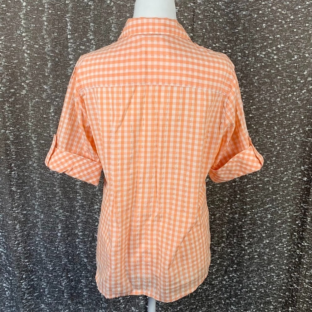Vintage Alia Plaid Peach Button Up Collared Shirt Women's 10 - Picture 6 of 8